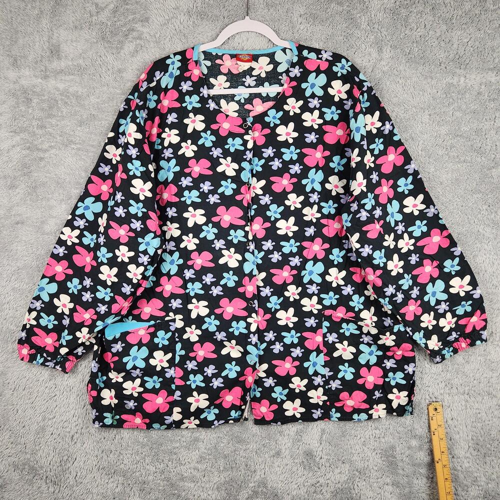 Vintage Dickies Shirt Womens 2x Multicolor Floral Button Tunic Scrub Top Pocket